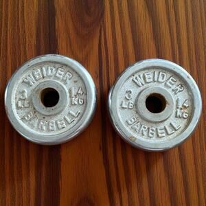 Set Of 2 3# Vintage Weider Barbell Dumbell Iron Weight Plates 1” Standard 3 LB